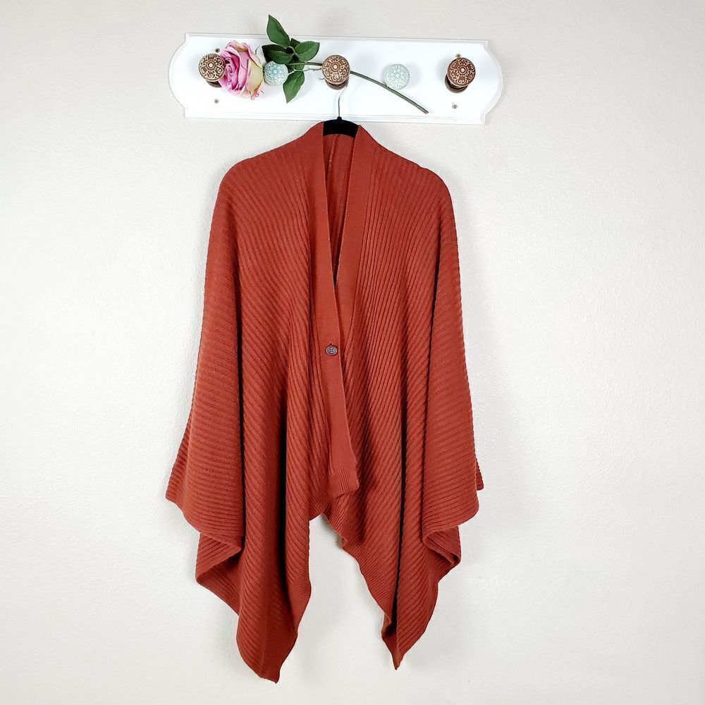Button Closure Rust Textured Wool Blend Cardigan … - image 1